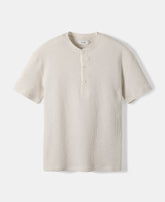 Honeycomb Waffle Knit Henley T-Shirt - Oatmeal