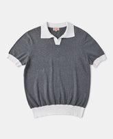 Two-Tone Johnny Collar Cotton Polo Shirt - White/Gray