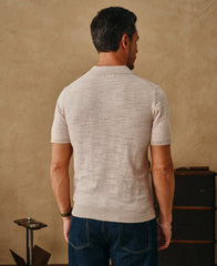 Lightweight Slub Cotton Knit Polo - Oatmeal