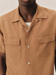 Cinnamon Draped Linen Deuce Coupe Camp Shirt