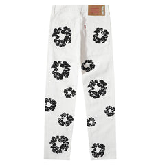 All‑Over Black Floral Print Straight‑Leg Streetwear Pants