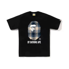 BAPE Style Tartan Plaid Big Ape Head Short-Sleeve Tee - Black/Blue