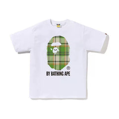 BAPE Style Tartan Plaid Big Ape Head Short-Sleeve Tee - White/Green