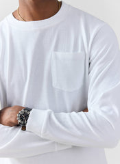 Long Sleeve Pocket T Shirt | Organic Cotton | White
