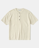 Linen Cotton Blend Knit Henley T-Shirt - Apricot
