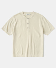 Linen Cotton Blend Knit Henley T-Shirt - Apricot