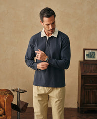 Classic Fit Jersey Tubular Rugby Shirt - Blue Gray