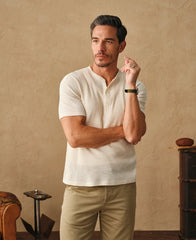 Honeycomb Waffle Knit Henley T-Shirt - Oatmeal
