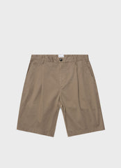 Men's Pleated Twill Short in Dark Stone