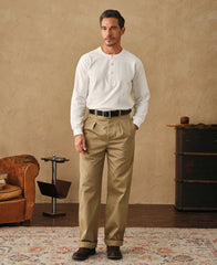 1930s 10.5 oz Cotton Loopwheel Tubular Henley Shirt - White
