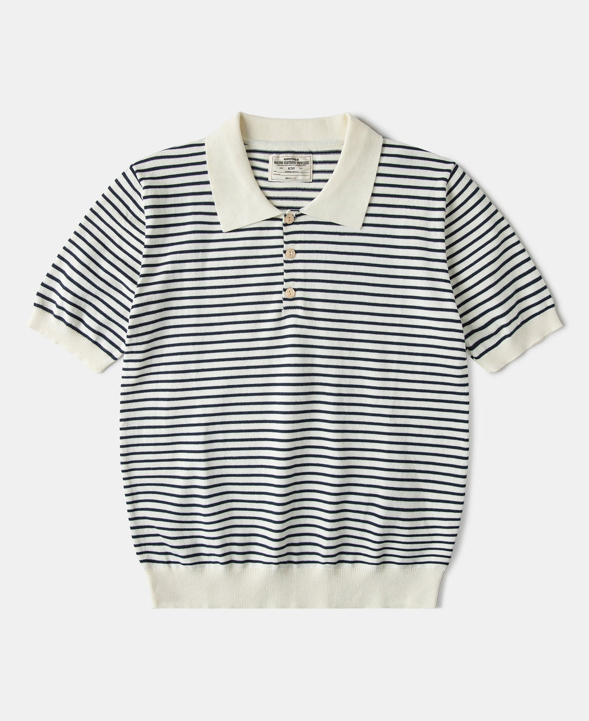 Nautical Fine Stripe Cotton Knit Polo - White Black Stripe