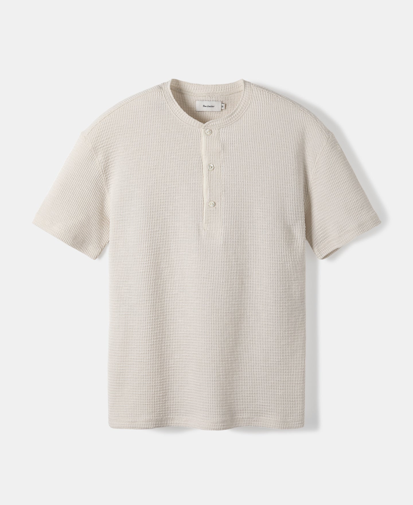 Honeycomb Waffle Knit Henley T-Shirt - Oatmeal