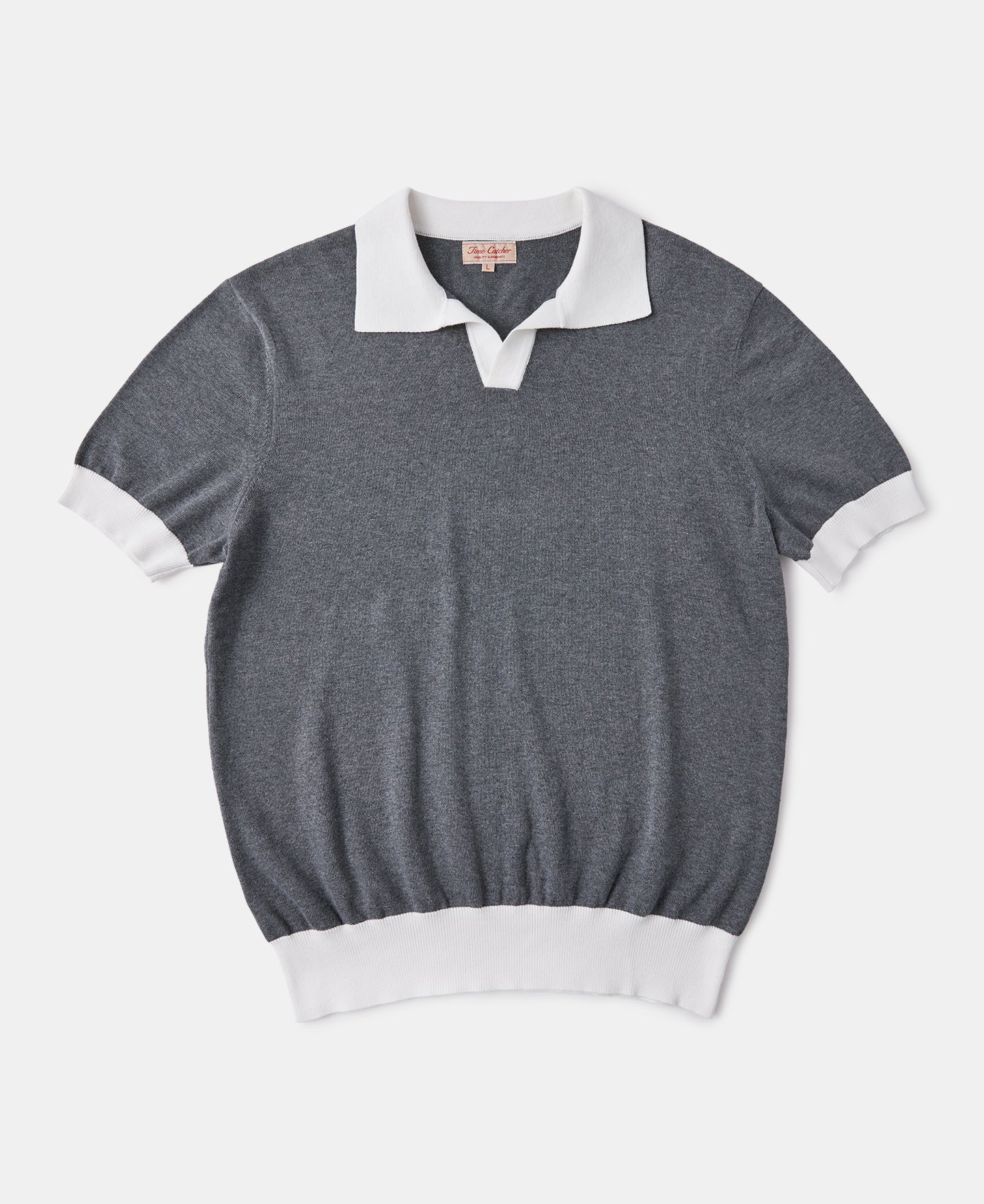 Two-Tone Johnny Collar Cotton Polo Shirt - White/Gray