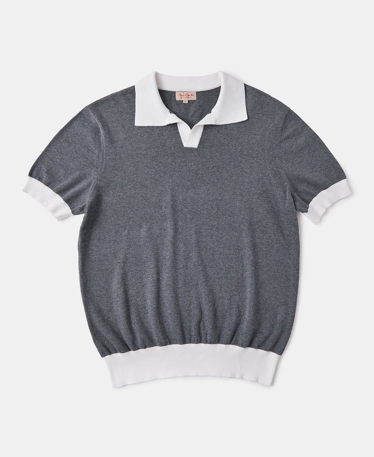 Two-Tone Johnny Collar Cotton Polo Shirt - White/Gray