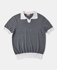 Two-Tone Johnny Collar Cotton Polo Shirt - White/Gray