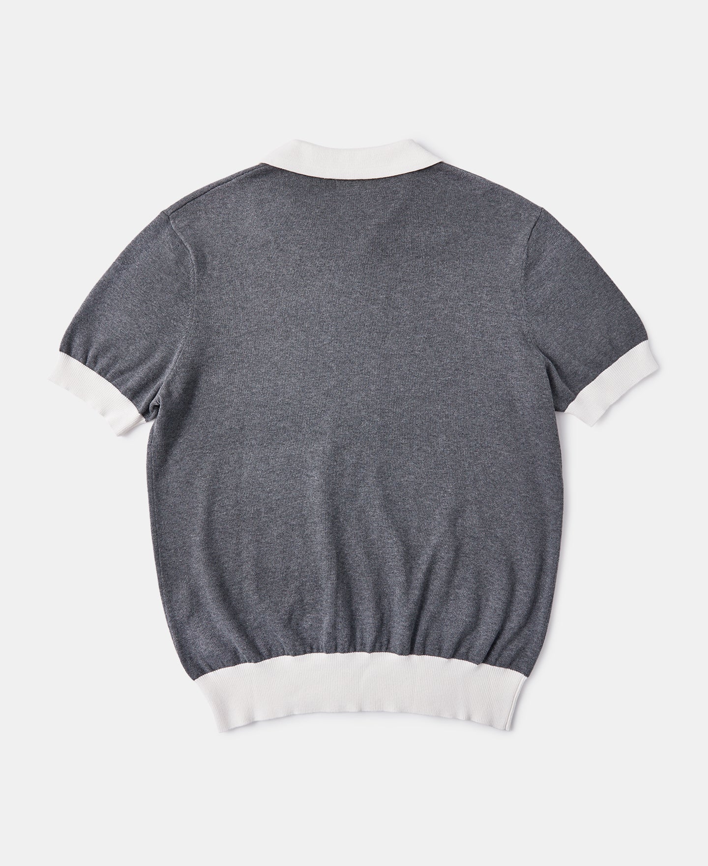 Two-Tone Johnny Collar Cotton Polo Shirt - White/Gray