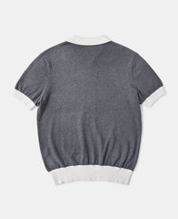 Two-Tone Johnny Collar Cotton Polo Shirt - White/Gray