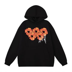 Orange Cotton Wreath Black Pullover Hoodie