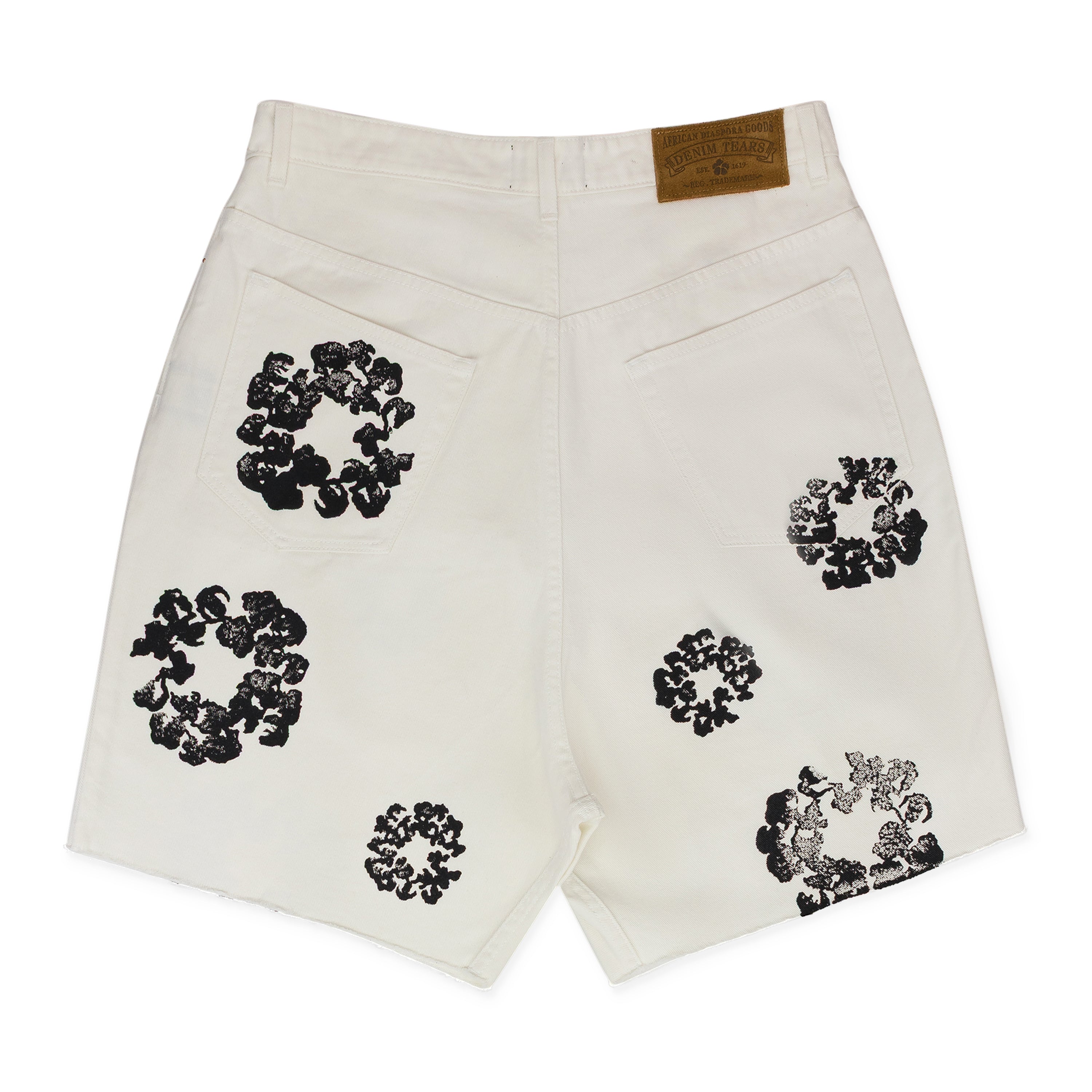 White Cotton Wreath Denim Shorts