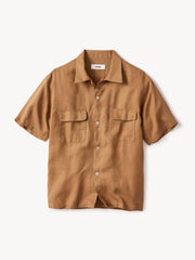 Cinnamon Draped Linen Deuce Coupe Camp Shirt