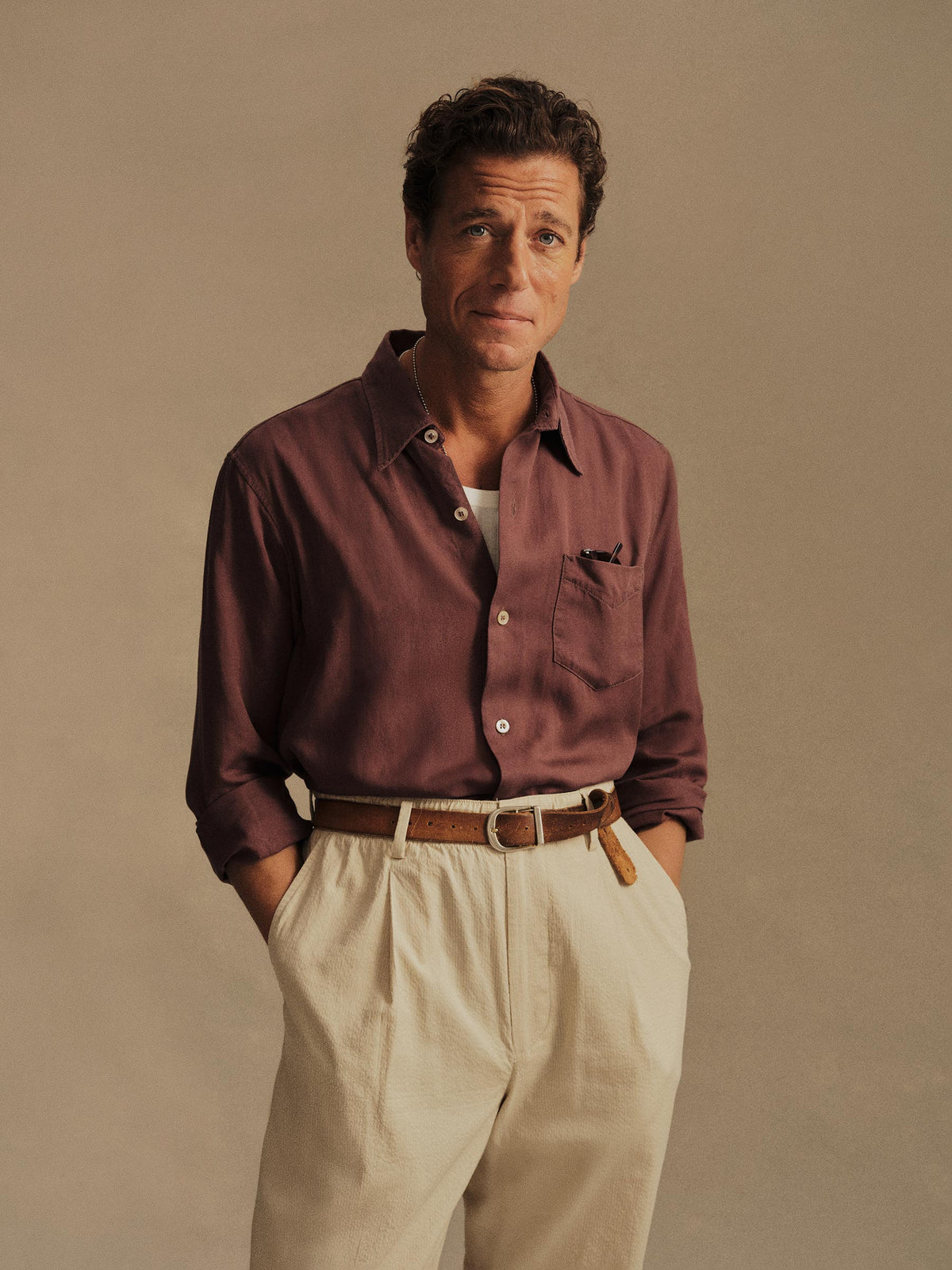 Burgundy Draped Linen Lounge Lizard Shirt