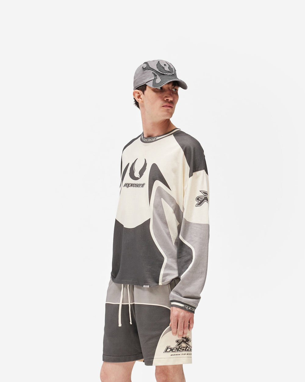 Represent X Belstaff Long Sleeve Racing T-Shirt - Dark Grey