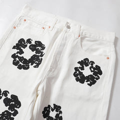 All‑Over Black Floral Print Straight‑Leg Streetwear Pants