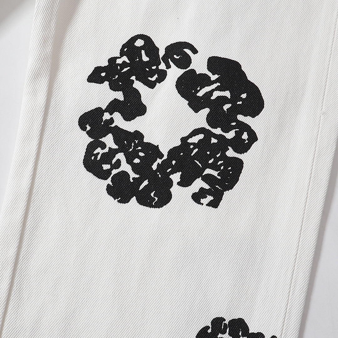 All‑Over Black Floral Print Straight‑Leg Streetwear Pants