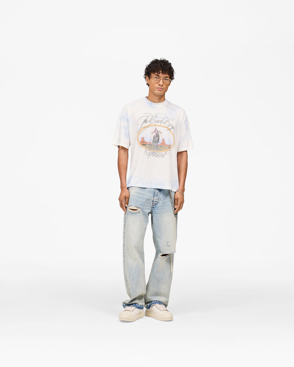 Represent x Beach Boys Script T-Shirt - Blue Tie Dye