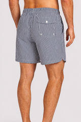 Seersucker Swim Trunk | Dark Navy Stripe