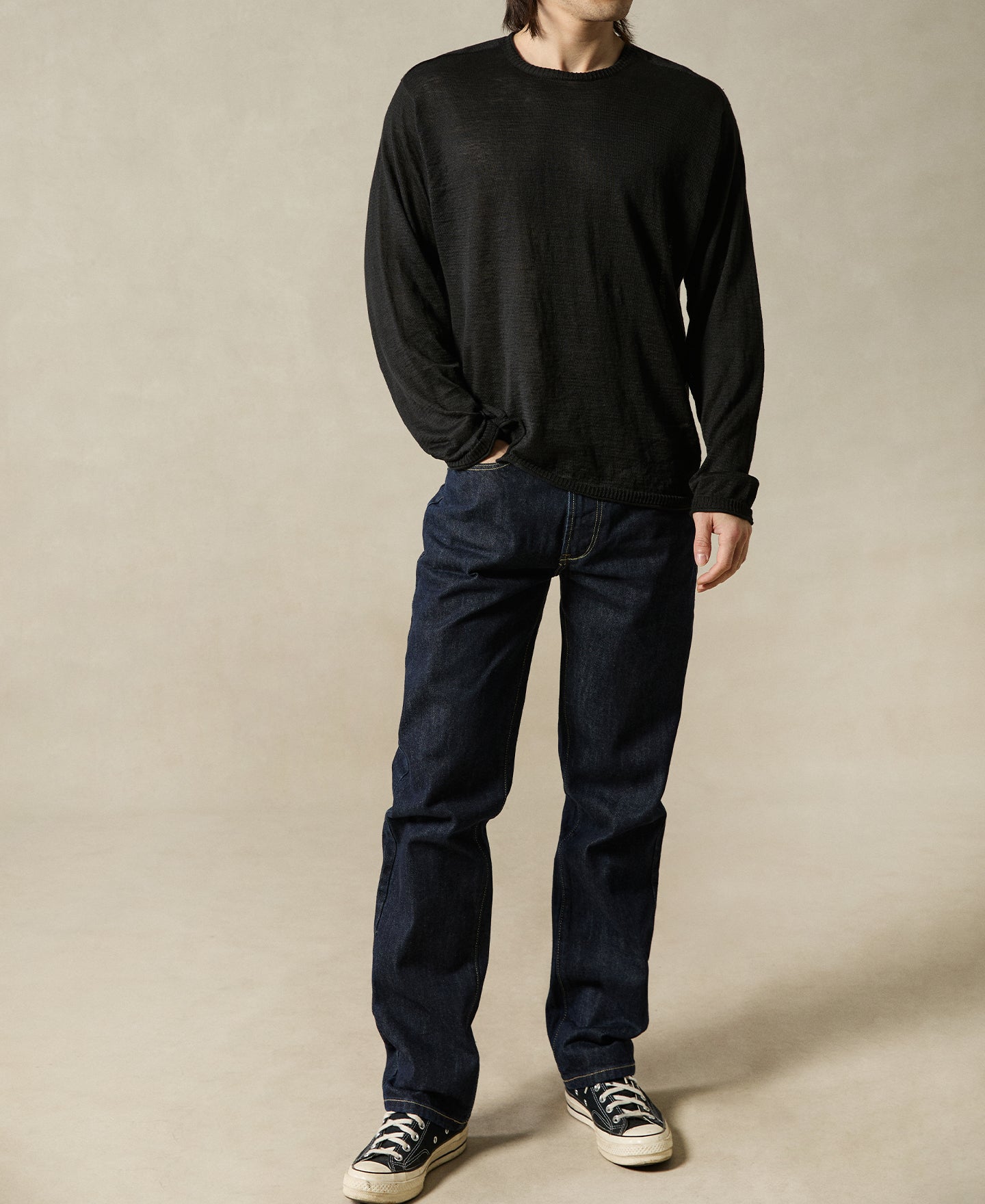 Hemp Knit Long Sleeve T-Shirt - Black