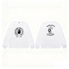 BAPE x Chrome Hearts Style Horseshoe & Cross Long-Sleeve Tee - White
