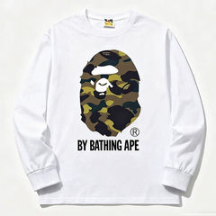 BAPE Style "BY BATHING APE" Camo Ape Head Long-Sleeve Tee - White/Yellow