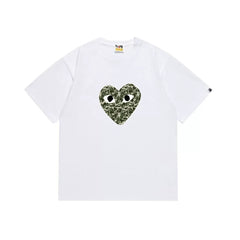 BAPE x PLAY Style Camo Heart Short-Sleeve Tee - White/Classic Green