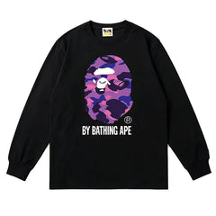 BAPE Style "BY BATHING APE" Camo Ape Head Long-Sleeve Tee - Black/Purple