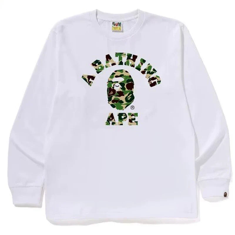 BAPE Style Arch Logo Camo Ape Head Long-Sleeve Tee - White/Green