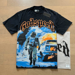 Godspeed Tactical Soldier Explosion Graphic Tee Cotton Acid Washed Shirt