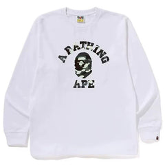 BAPE Style Arch Logo Monochrome Camo Ape Head Long-Sleeve Tee - White