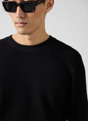 Waffle Long Sleeve T Shirt | Cotton | Black