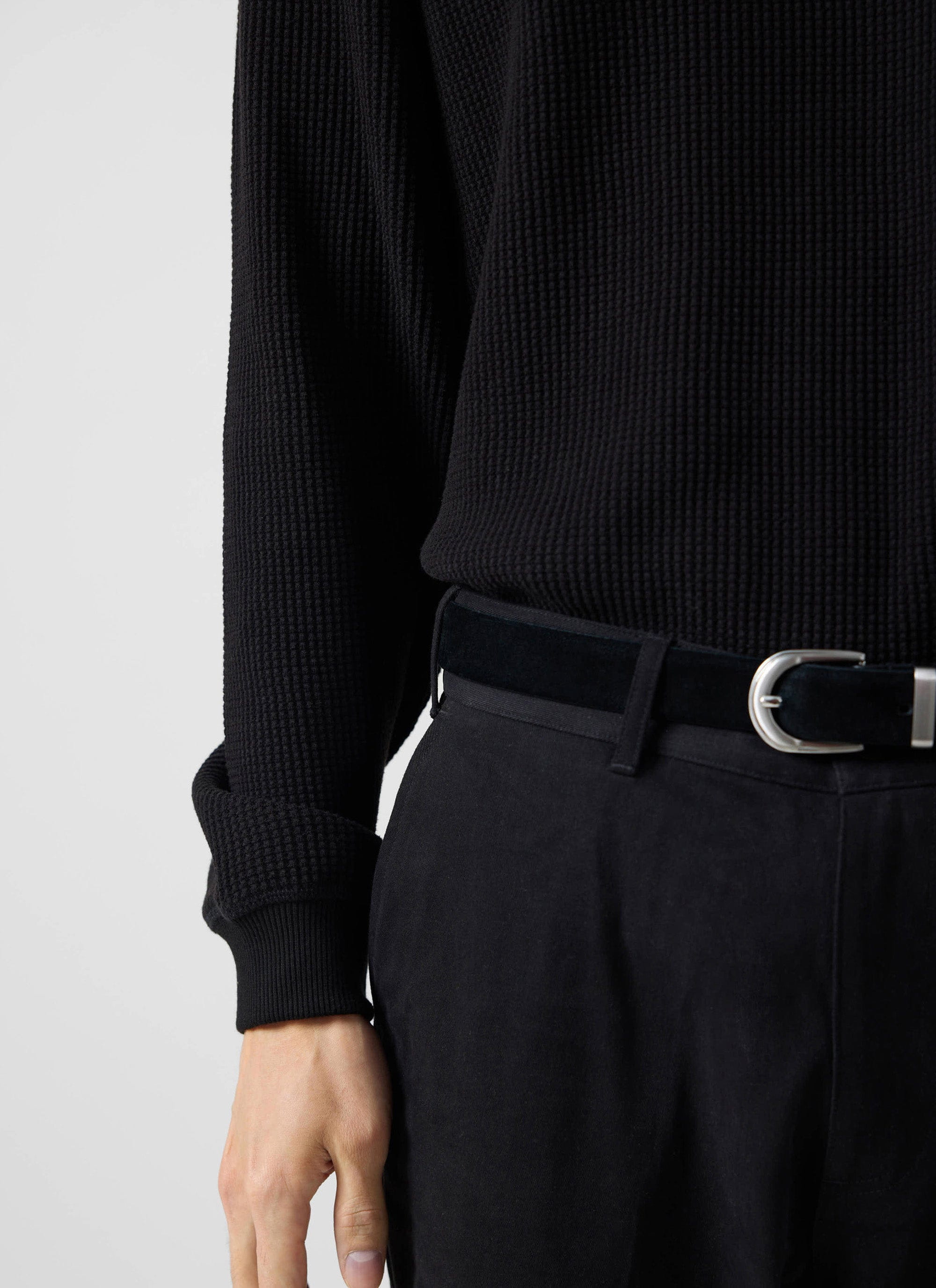 Waffle Long Sleeve T Shirt | Cotton | Black