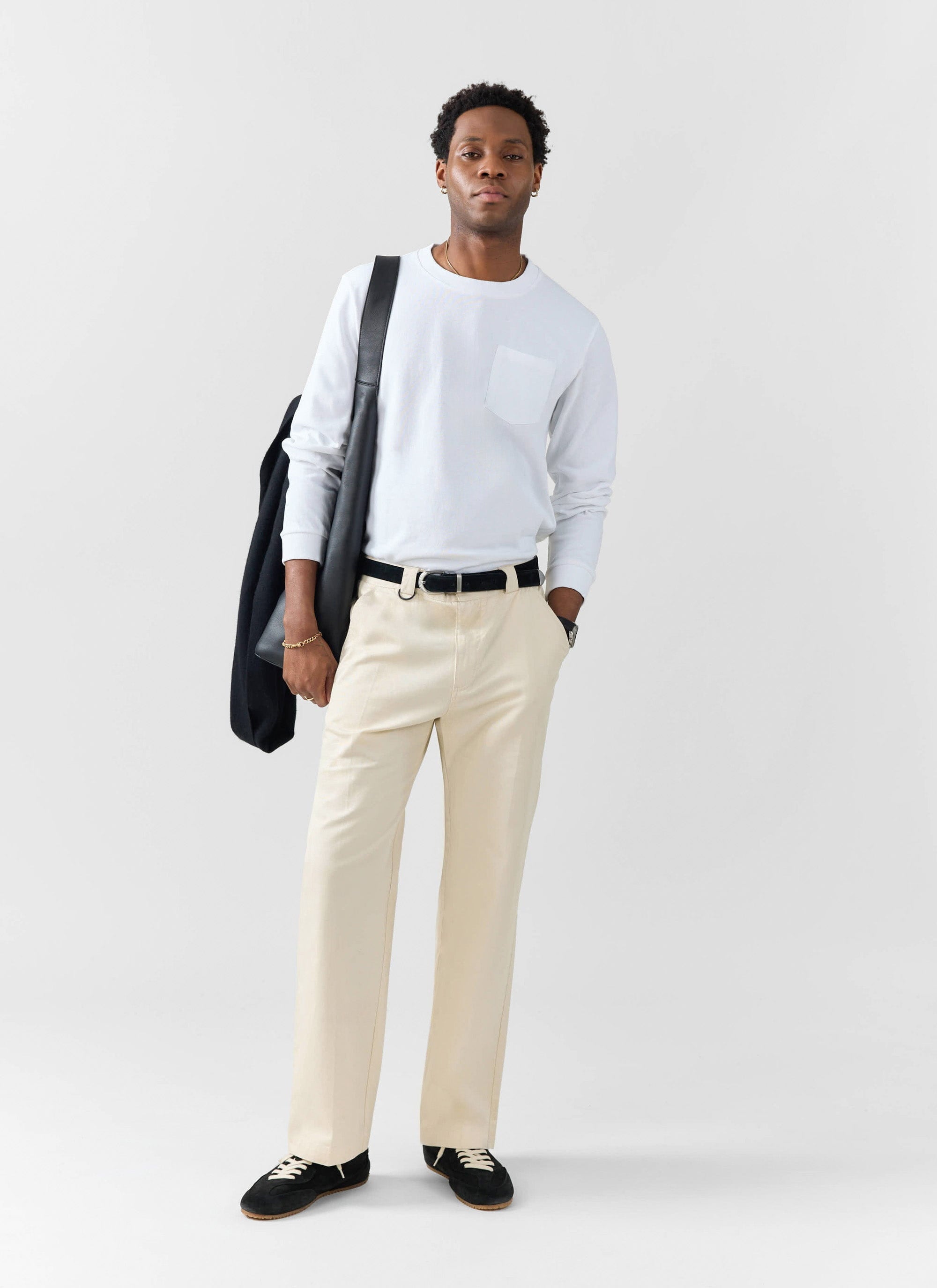 Long Sleeve Pocket T Shirt | Organic Cotton | White