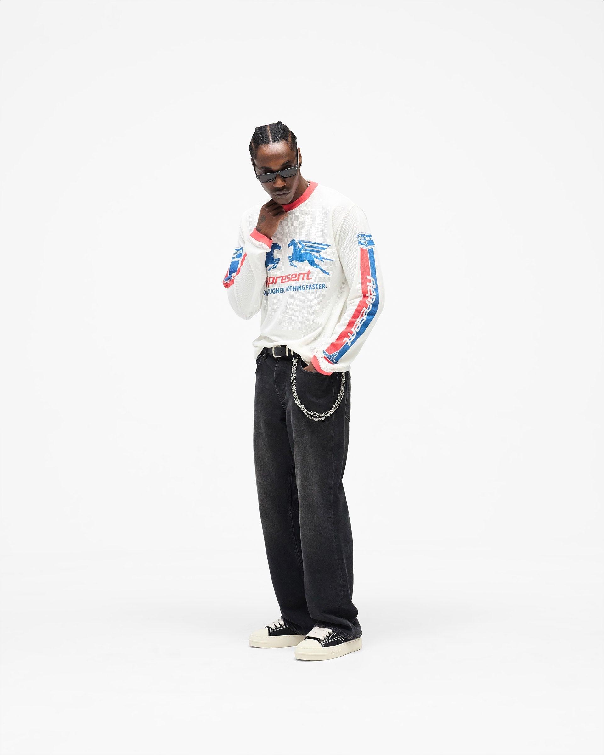 Mesh Pegasus Long Sleeve T-Shirt - Flat White