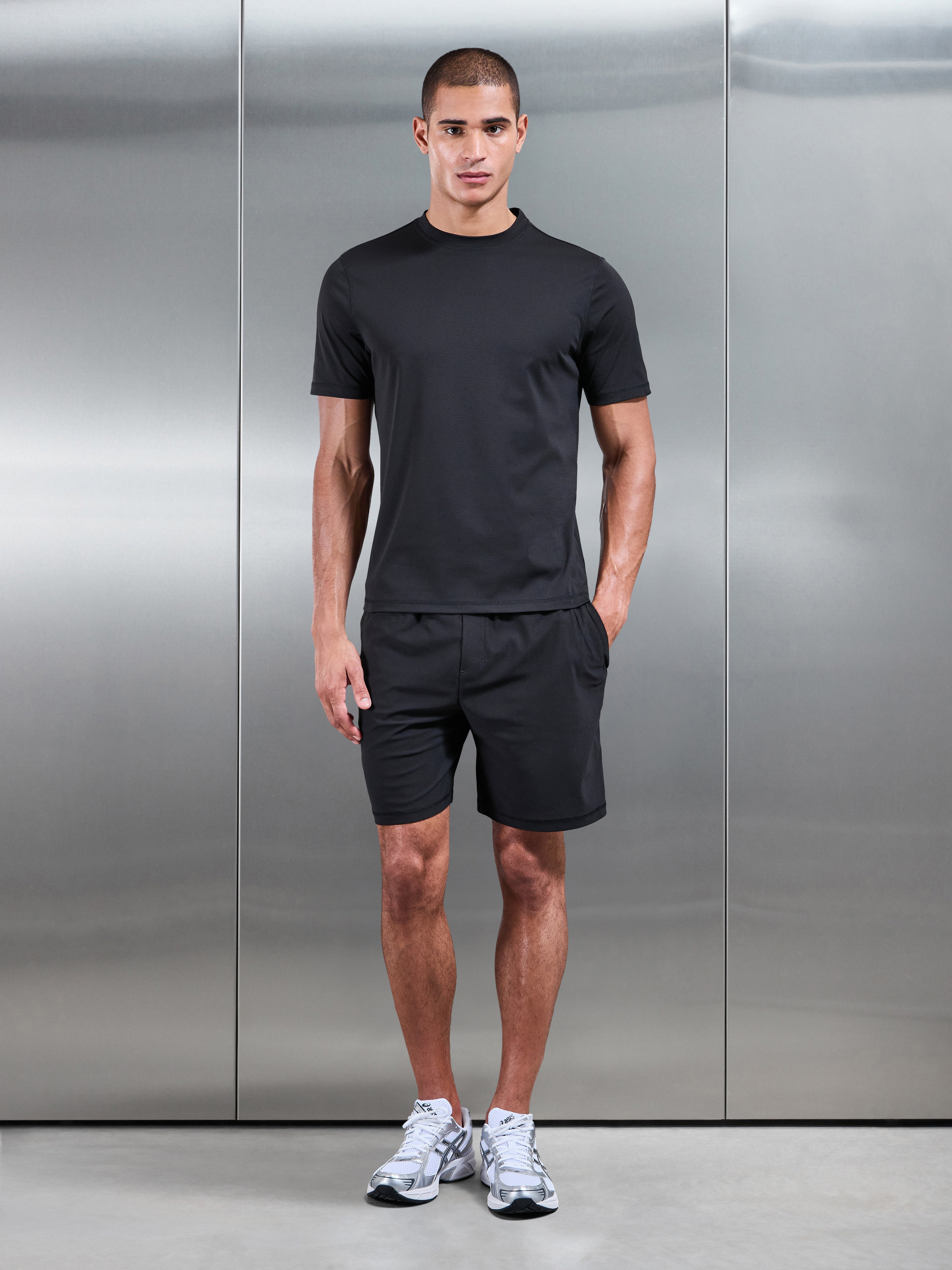 Warp Knitted T-Shirt in Black