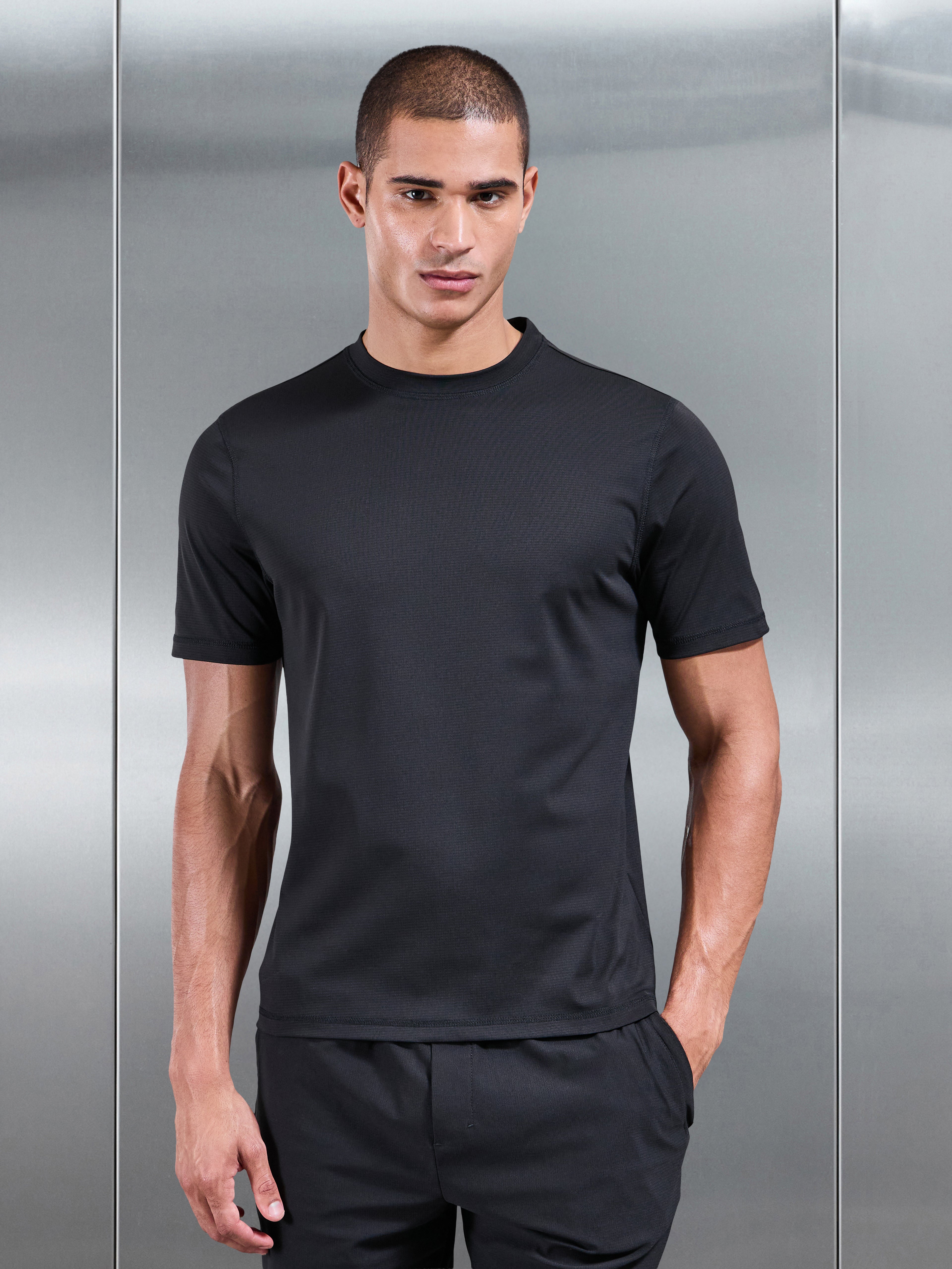 Warp Knitted T-Shirt in Black