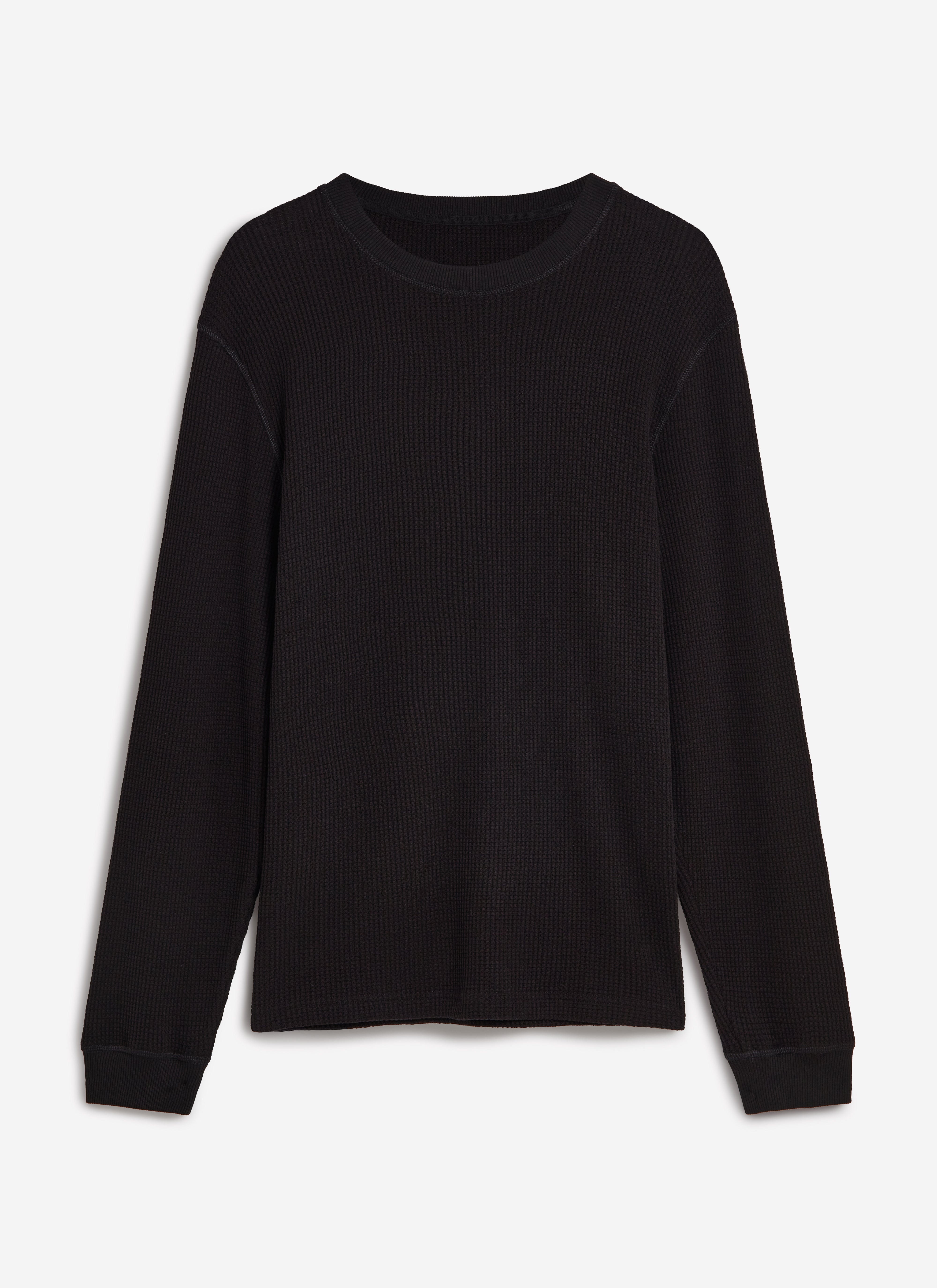 Waffle Long Sleeve T Shirt | Cotton | Black