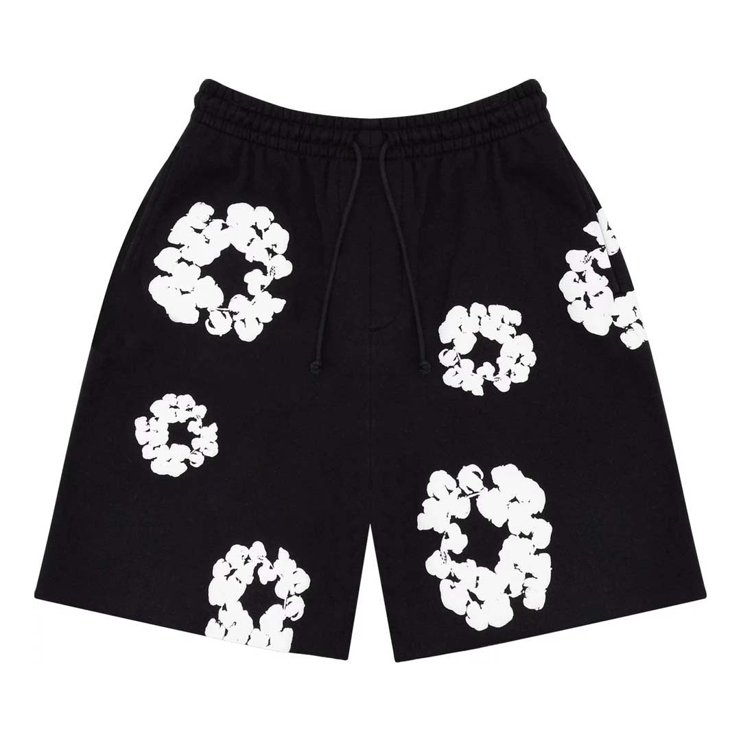 black floral print mesh shorts