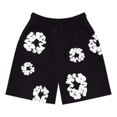 black floral print mesh shorts