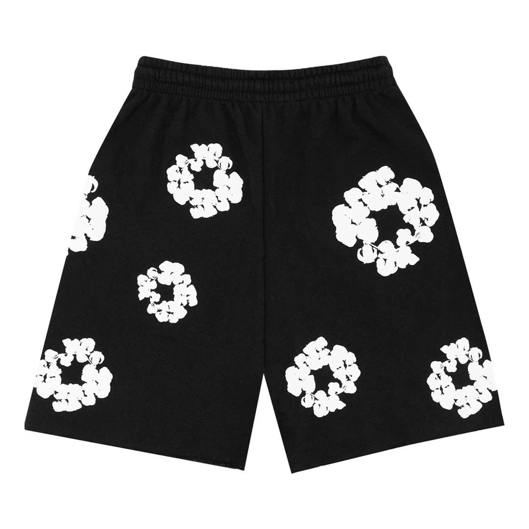 black floral print mesh shorts