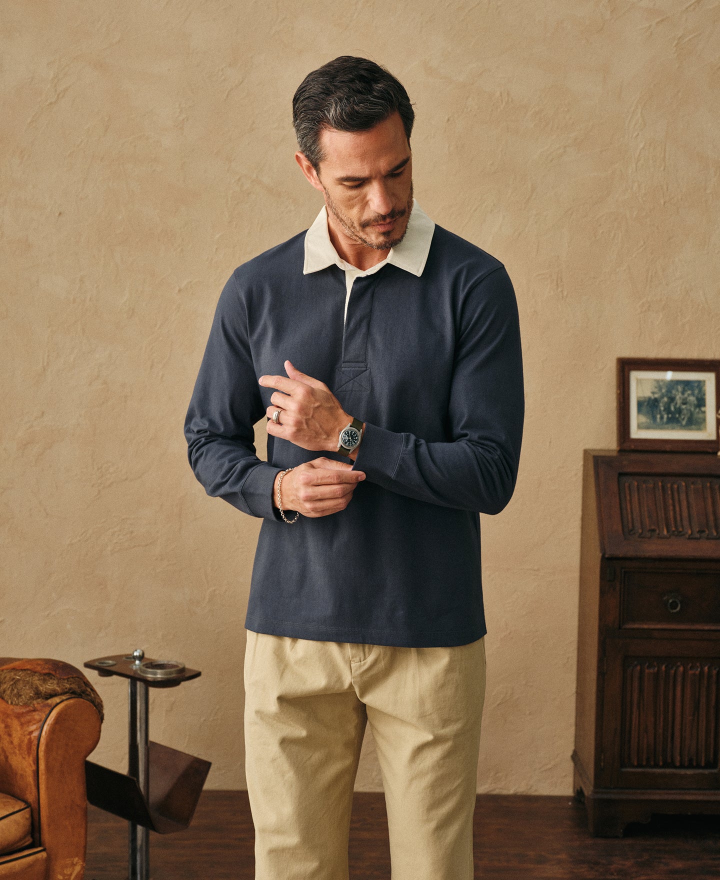 Classic Fit Jersey Tubular Rugby Shirt - Blue Gray