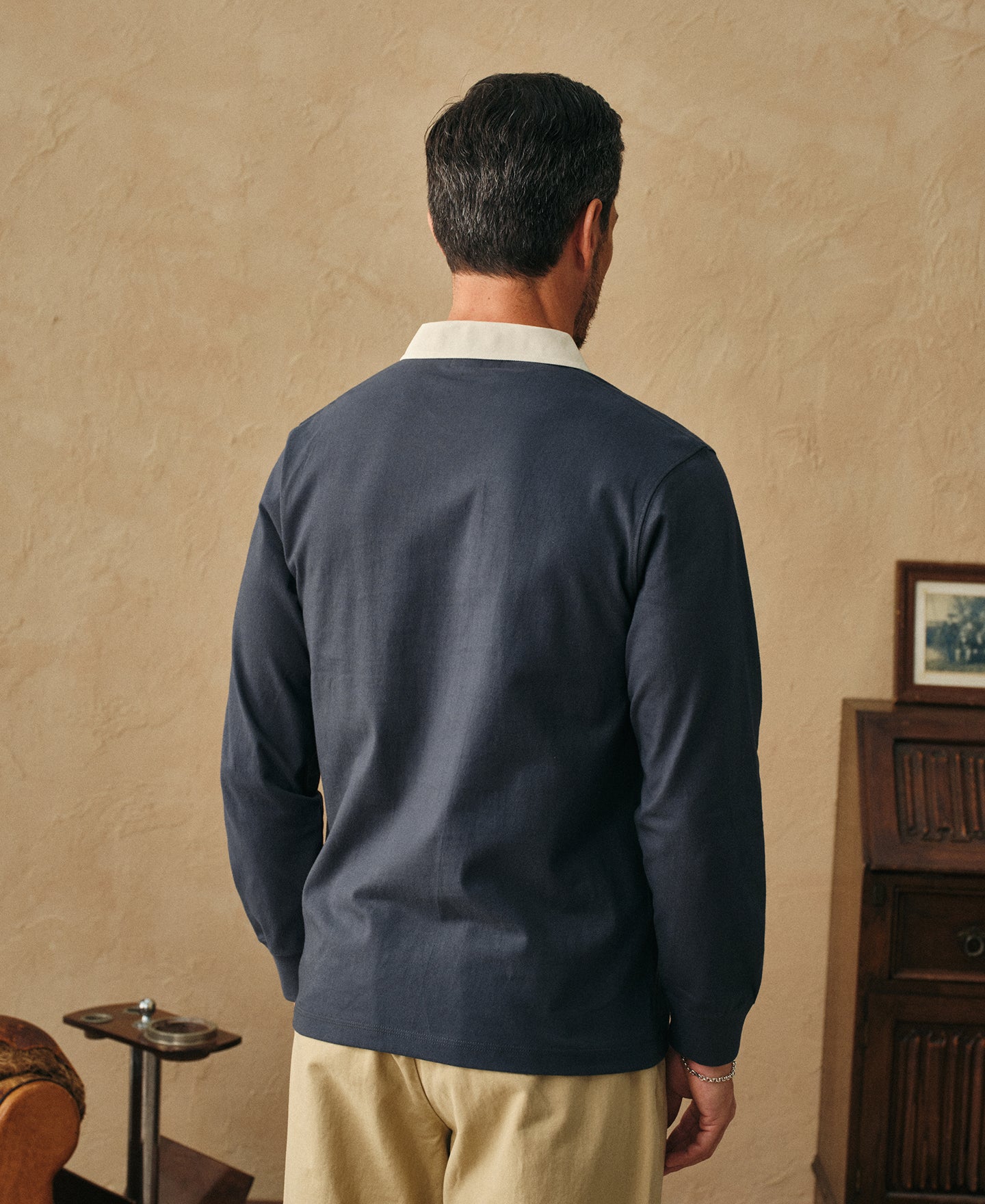 Classic Fit Jersey Tubular Rugby Shirt - Blue Gray